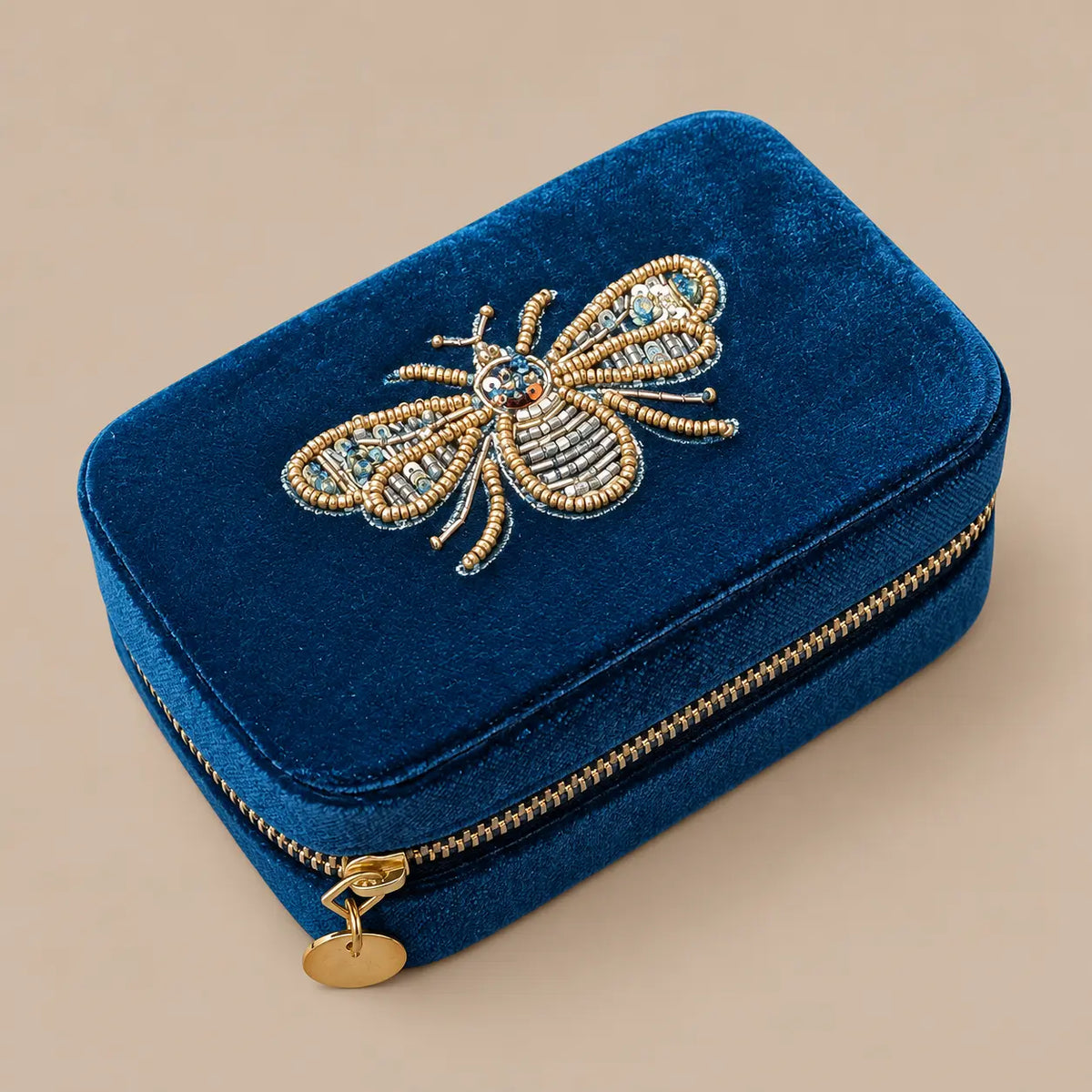 Bee Loved Velvet Jewellery Box – Teal Blue