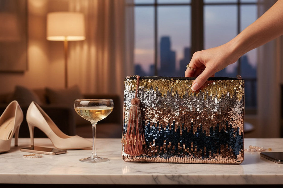 Celeste Blush Ombre Sequin Clutch Bag Ocean Ray London