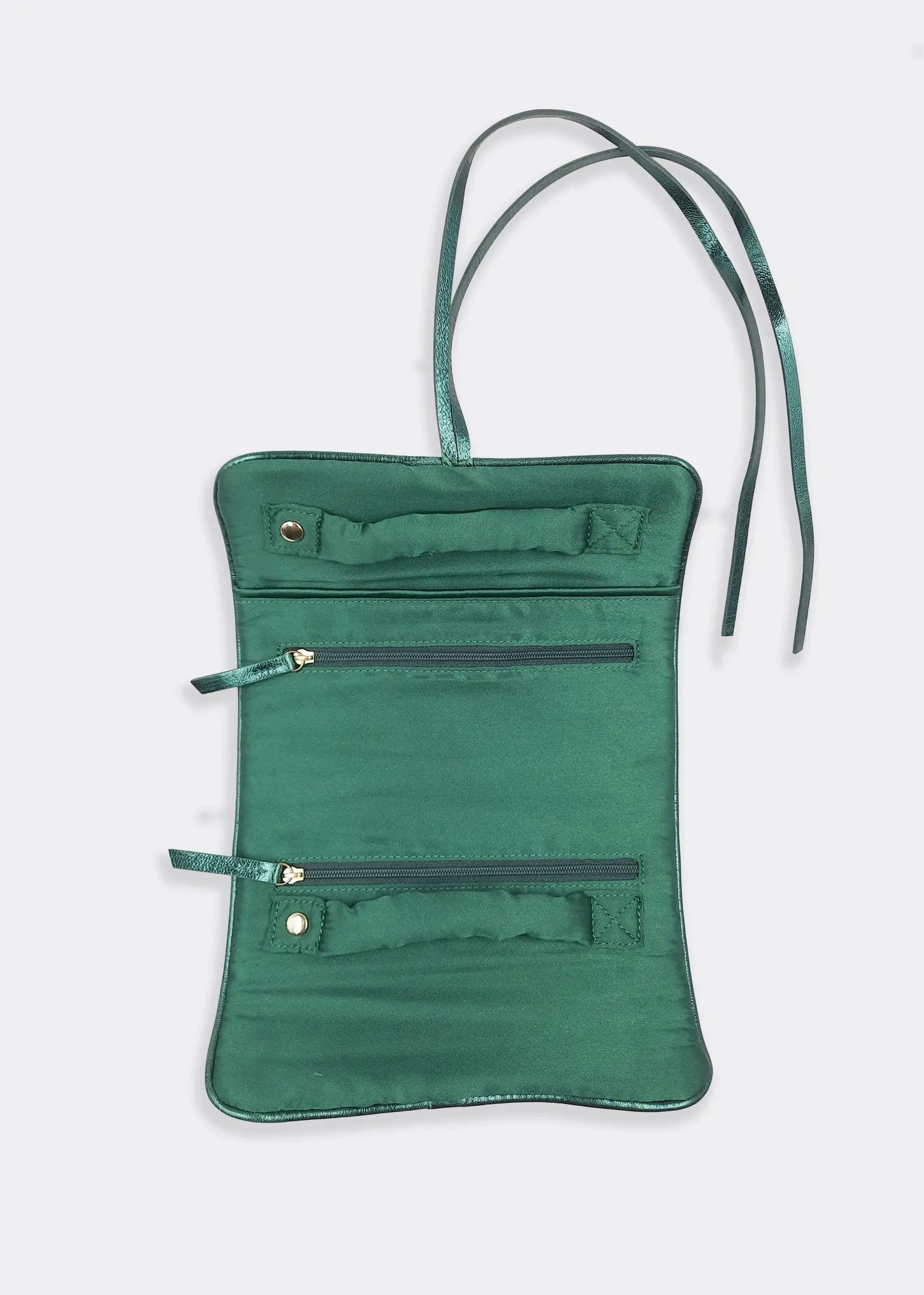 Jewellery Roll Green Metallic Leather Ocean Ray London