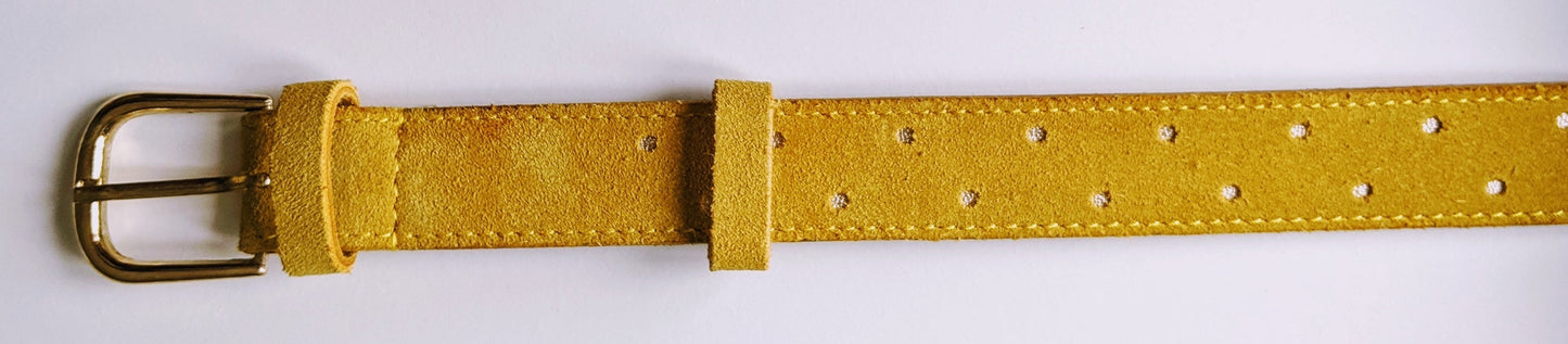 Ladies Leather Belt - Mustard Yellow with Gold Dots Ocean Ray London
