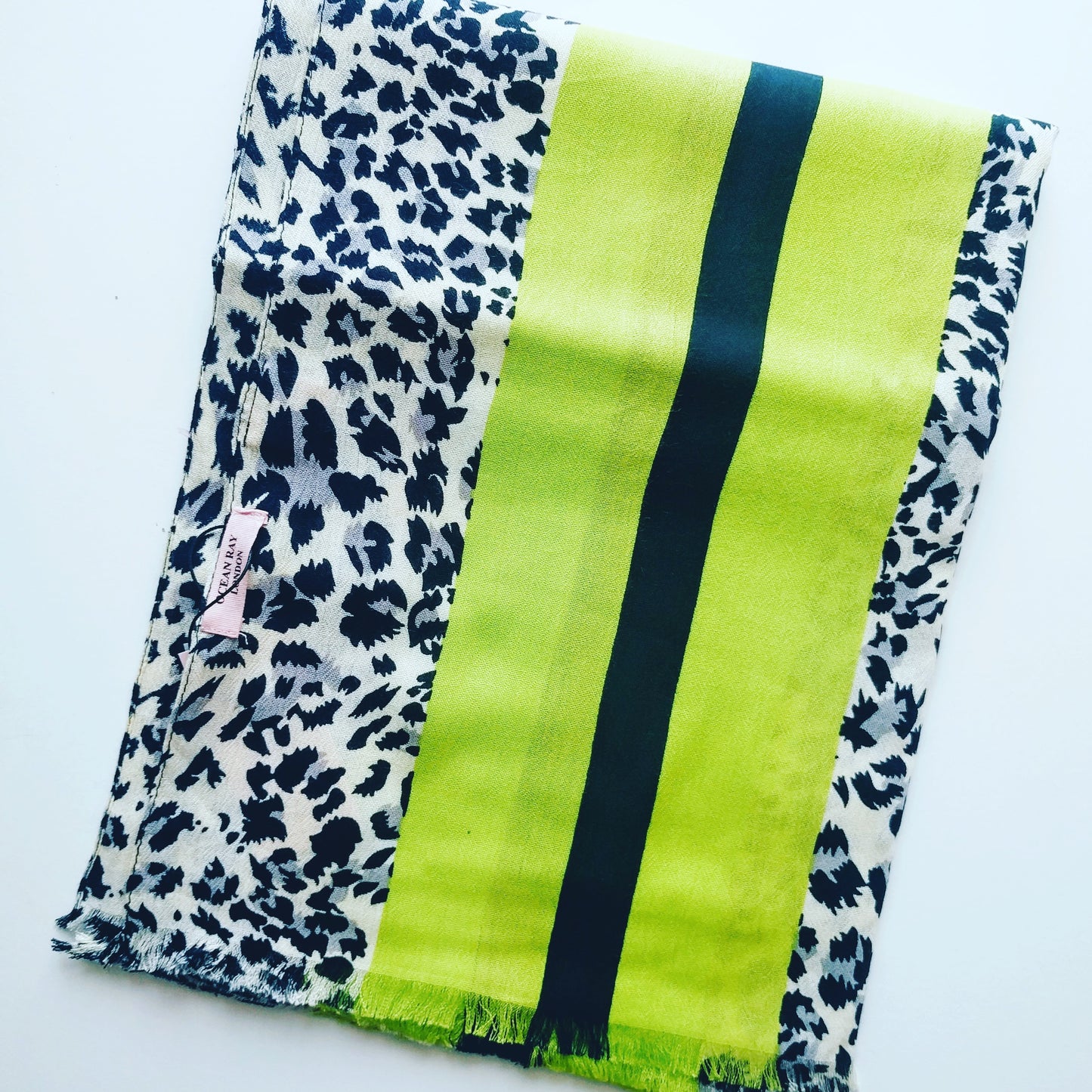 Leopard Scarf - Dark Navy Print with Lime Stripes