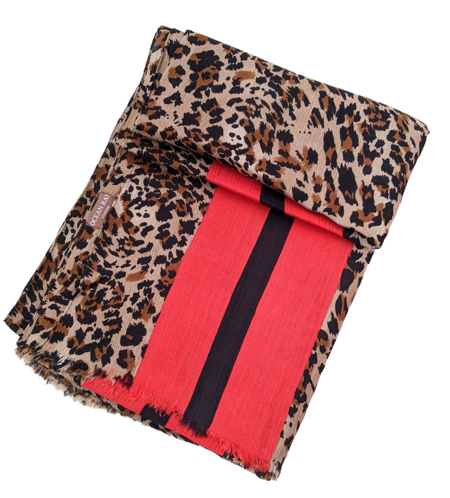 Red Stripe Leopard Print Scarf