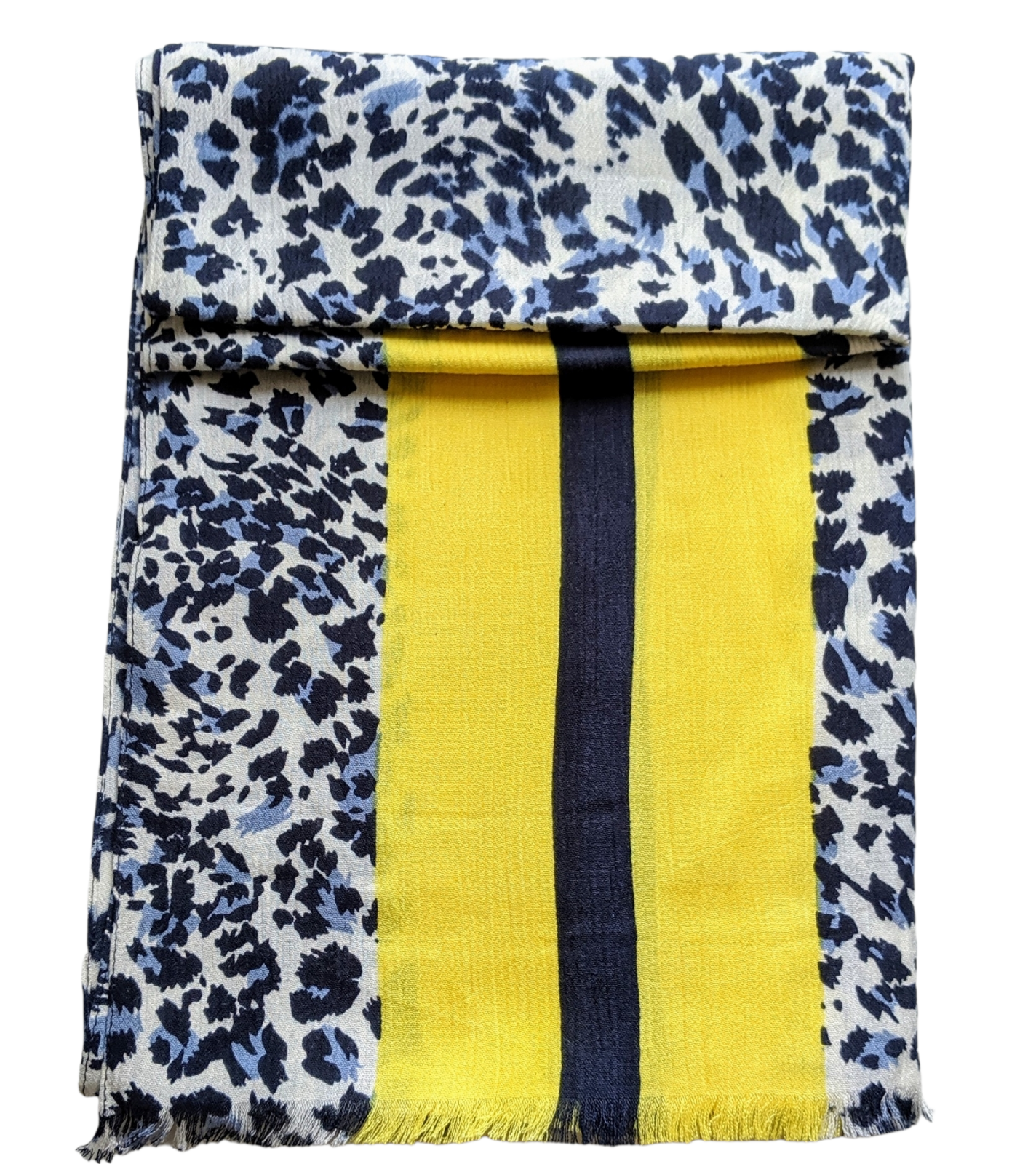 Leopard Scarf - Navy Print with Yellow Stripes Ocean Ray London