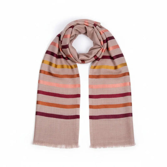 Berry Stripe Wool Silk Scarf Ocean Ray London
