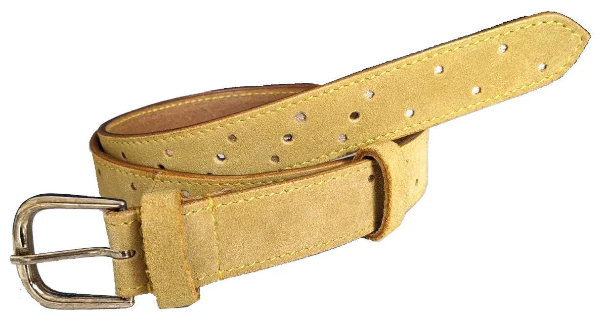 Ladies Leather Belt - Mustard Yellow with Gold Dots Ocean Ray London