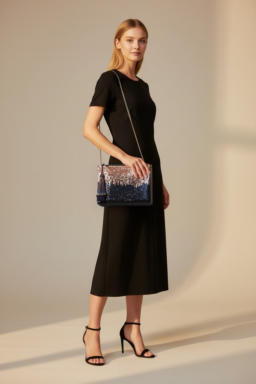 Celeste Navy Ombre Sequin Clutch Bag