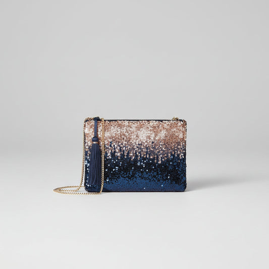 Celeste Navy Ombre Sequin Clutch Bag Ocean Ray London
