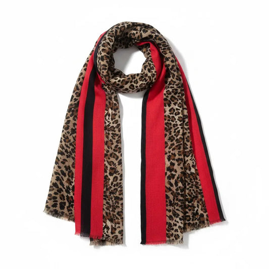 Red Stripe Leopard Print Scarf Ocean Ray London