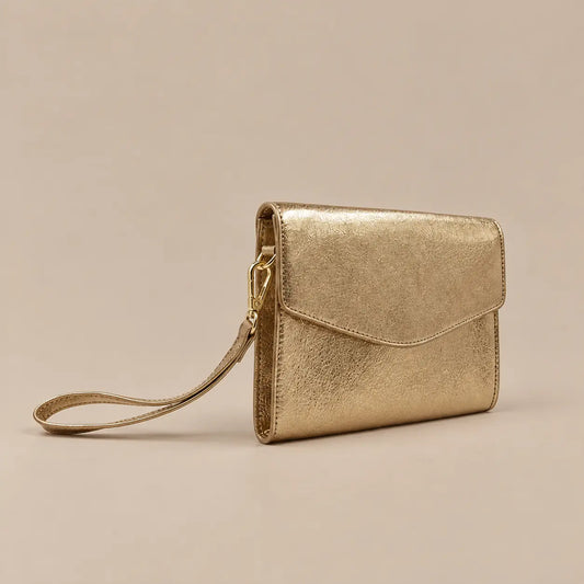 Envelope Gold Leather Clutch