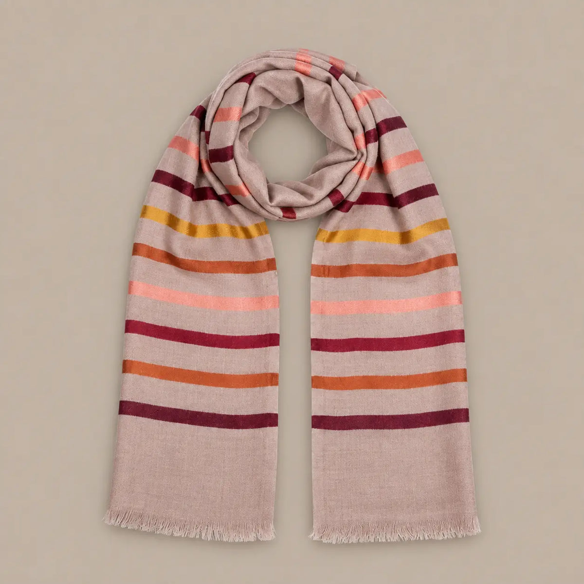 Berry Stripe Wool Silk Scarf