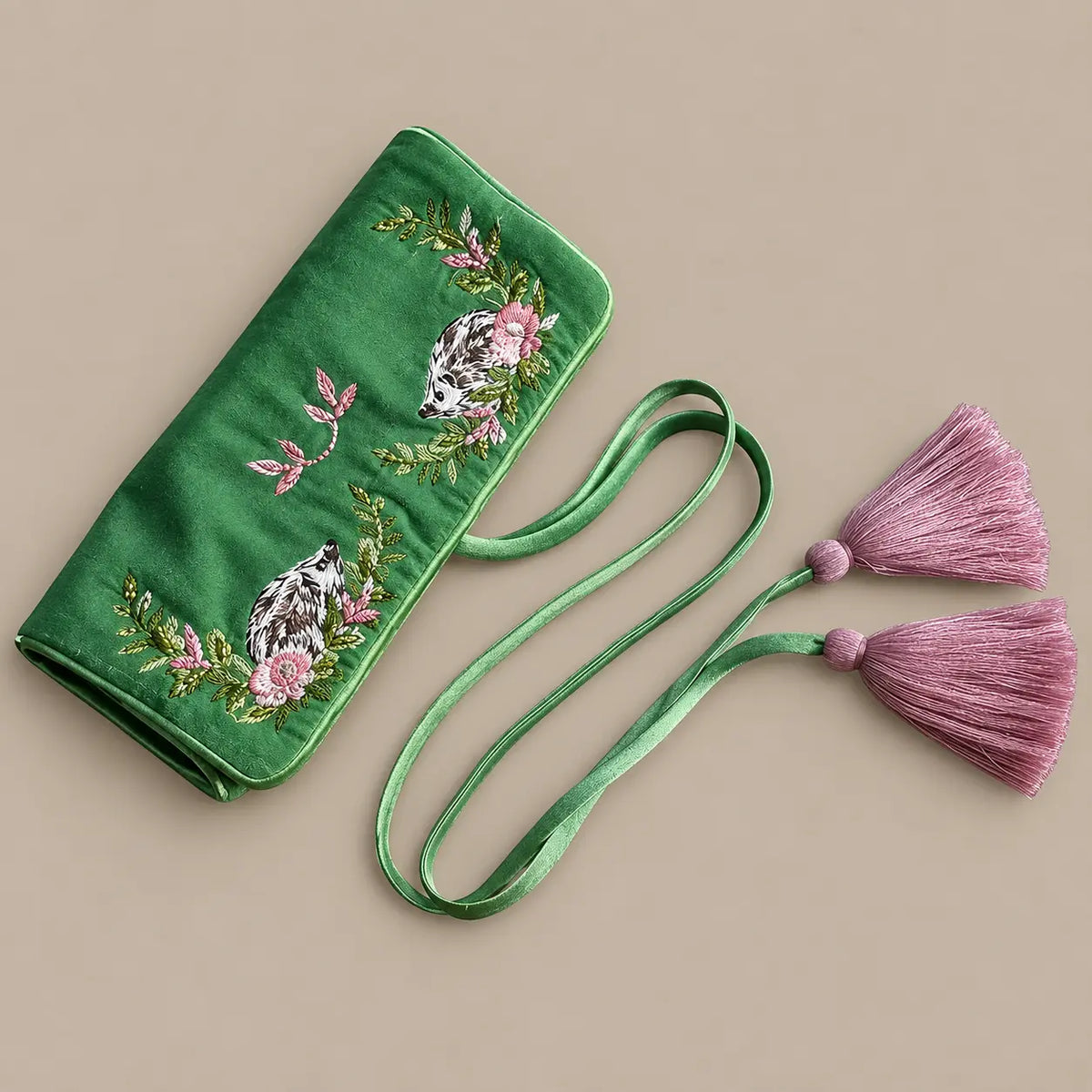 Hedgehog Embroidery Jewellery Roll