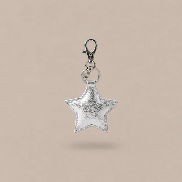 Leather star keyring Silver