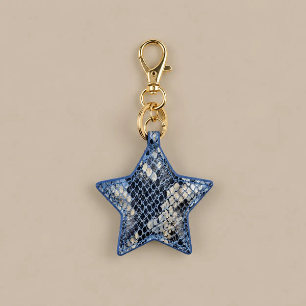 Leather star keyring Snake Blue