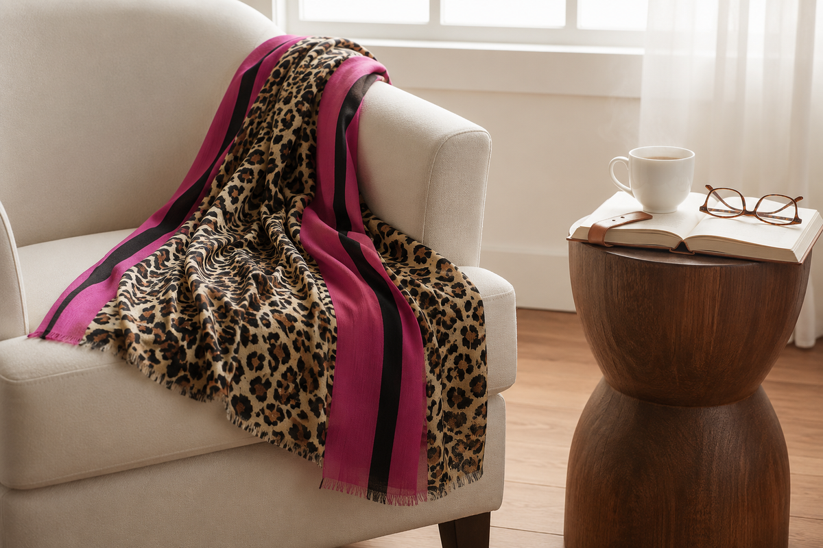 Fushia Pink Stripe Leopard Print Scarf Ocean Ray London