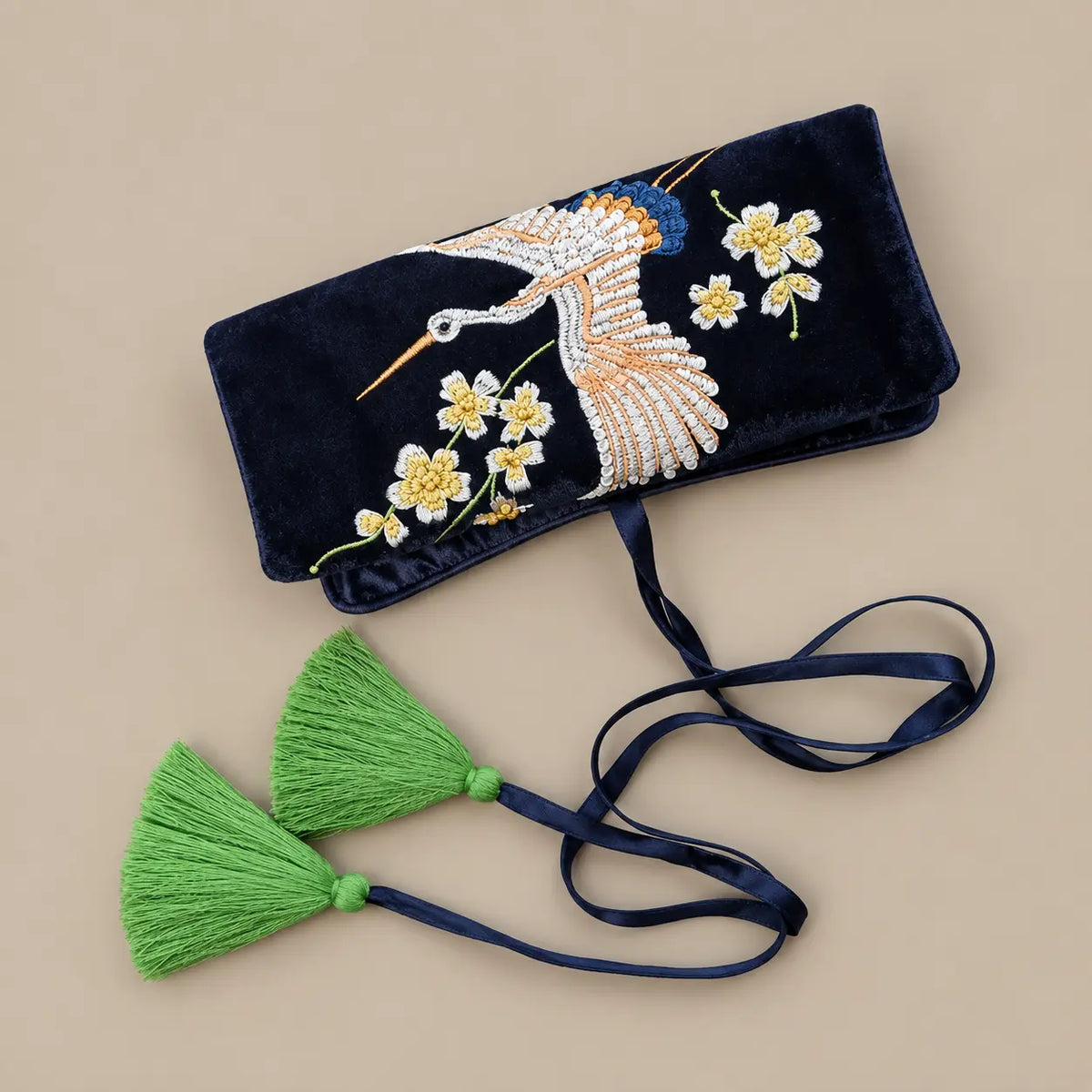 Crane Embroidery Jewellery Roll