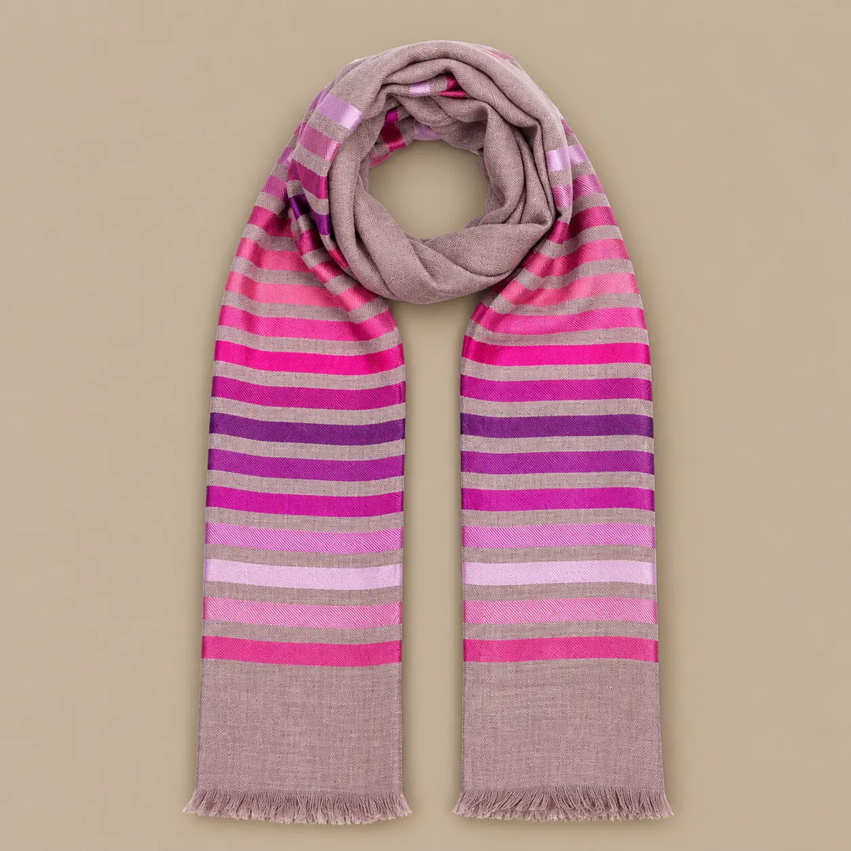 Ruby Stripe Wool Silk Scarf