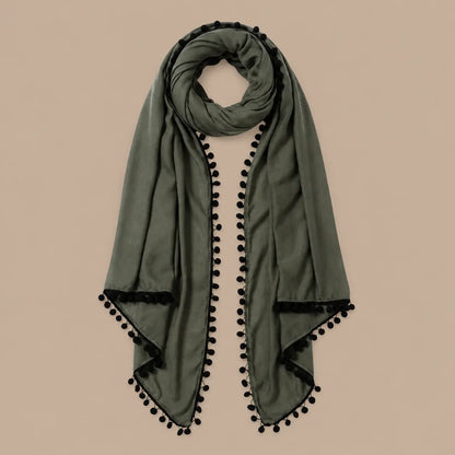 Khaki Pompom Scarf Ocean Ray London