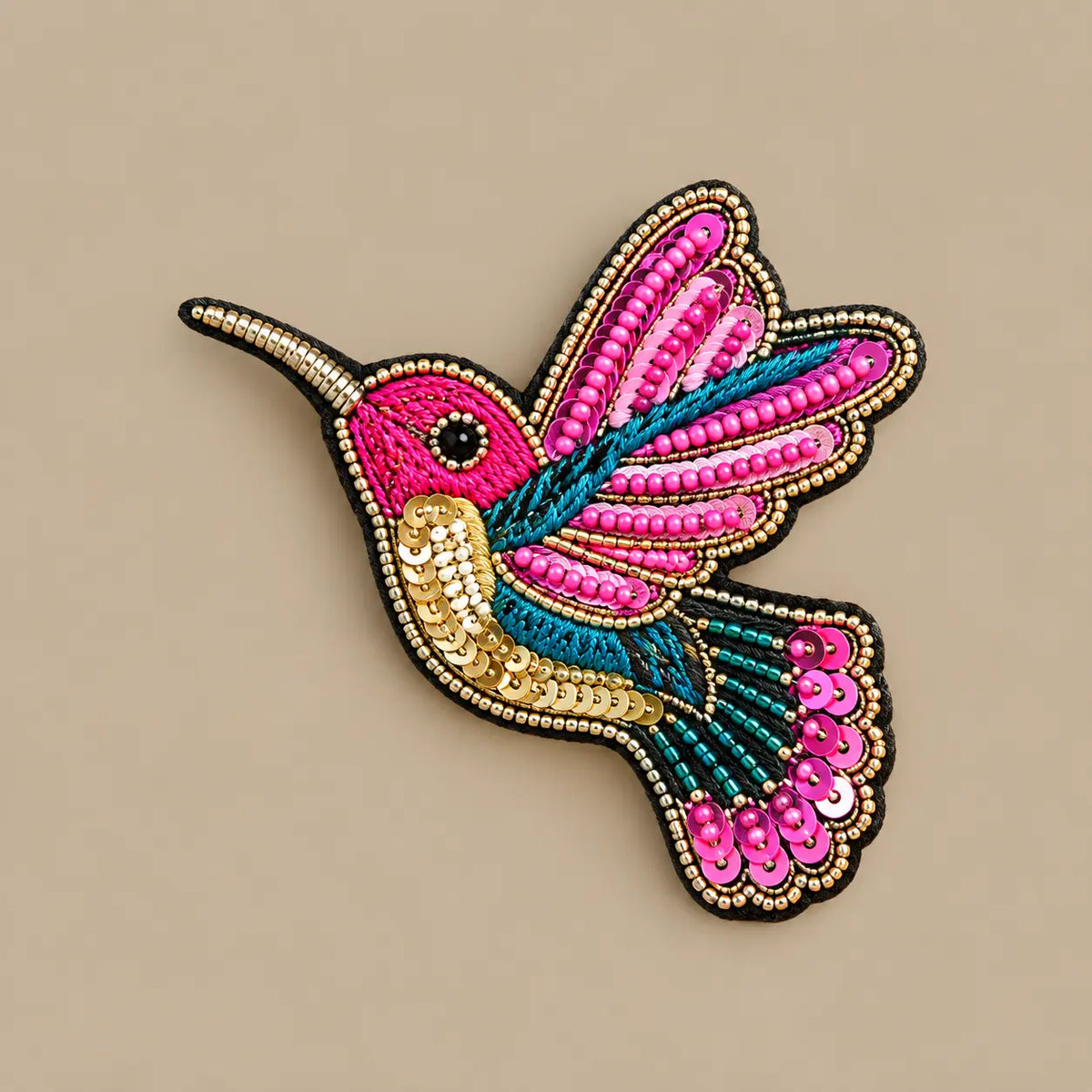 Jewelwing Hand-Beaded Hummingbird Brooch Ocean Ray London