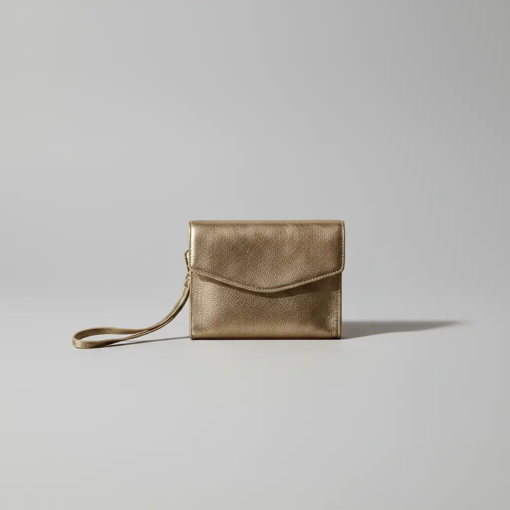 Envelope Gold Leather Clutch Ocean Ray London
