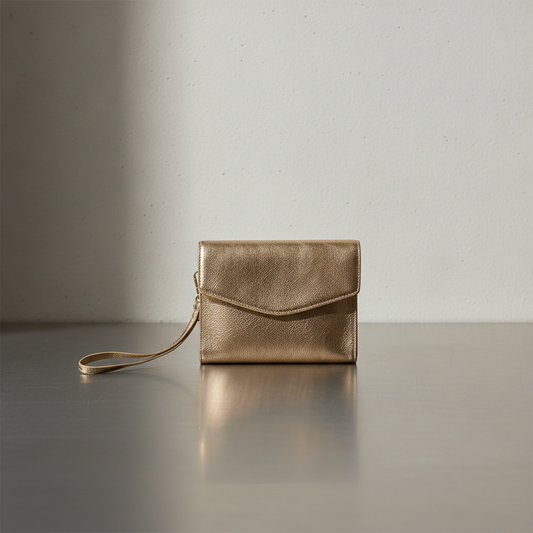 Envelope Gold Leather Clutch Ocean Ray London
