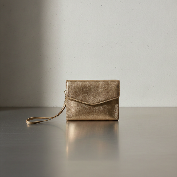 Envelope Gold Leather Clutch Ocean Ray London