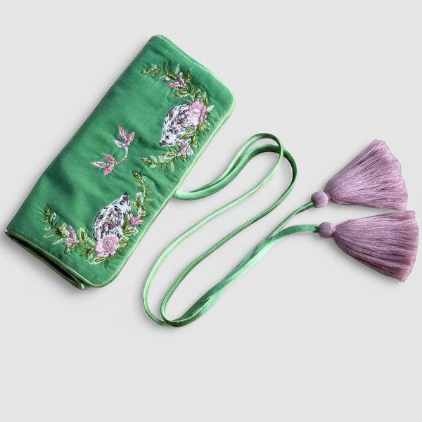 Hedgehog Embroidery Jewellery Roll Ocean Ray London