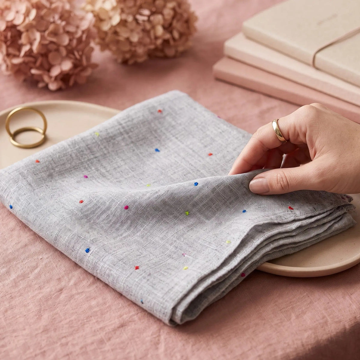 Multi Color Embroidered Dots Light Grey Ocean Ray