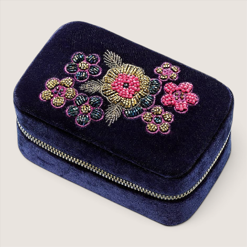 Floral Embroidered Jewellery Box Ocean Ray London
