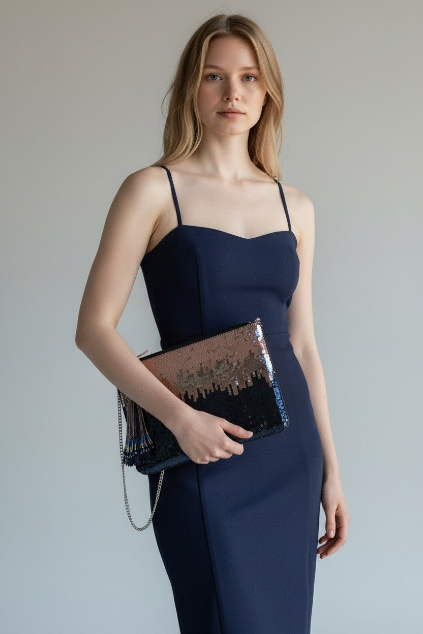 Celeste Navy Ombre Sequin Clutch Bag