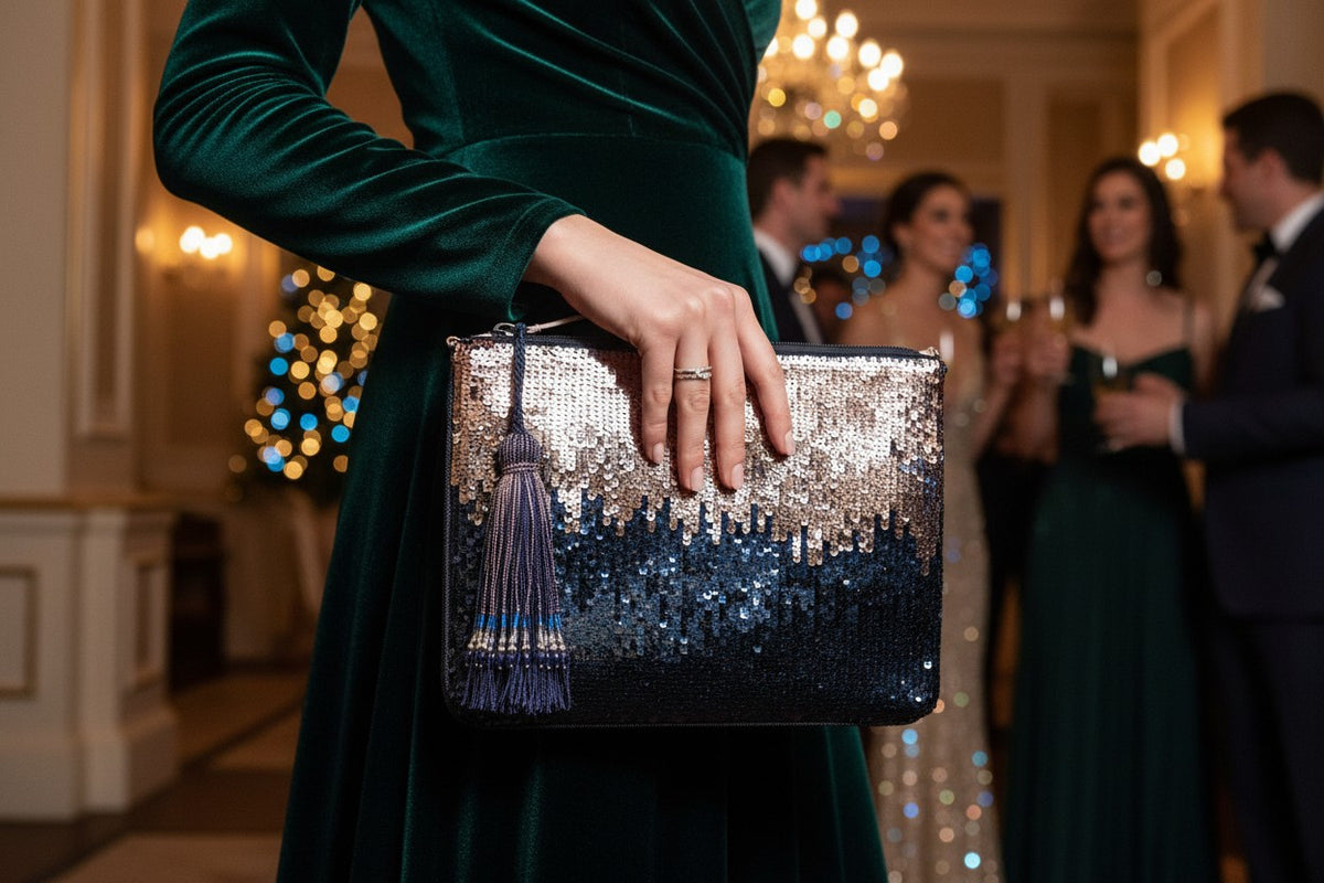Celeste Navy Ombre Sequin Clutch Bag