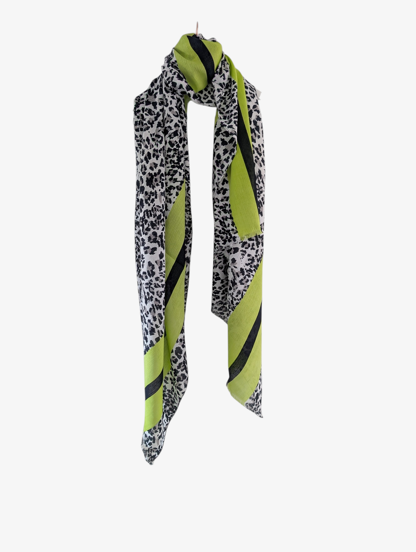 Leopard Scarf - Dark Navy Print with Lime Stripes