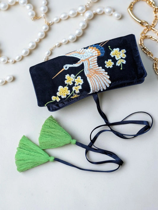 Crane Embroidery Jewellery Roll Ocean Ray London
