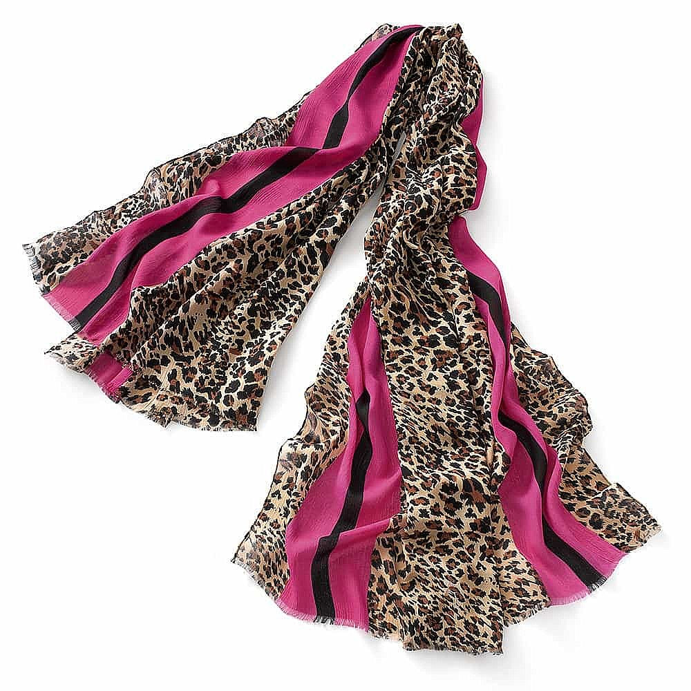 Fushia Pink Stripe Leopard Print Scarf