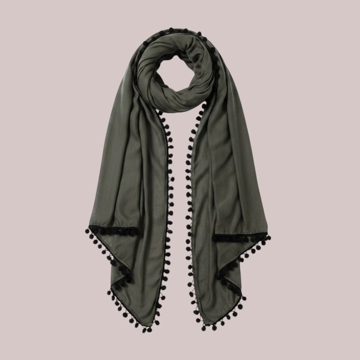 Khaki Pompom Scarf Ocean Ray London