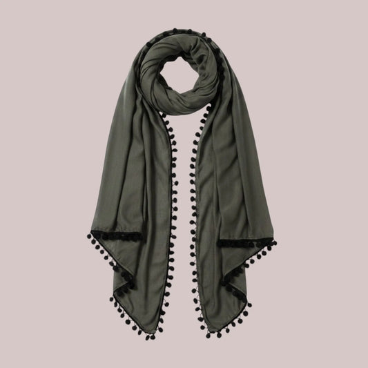 Khaki Pompom Scarf Ocean Ray London