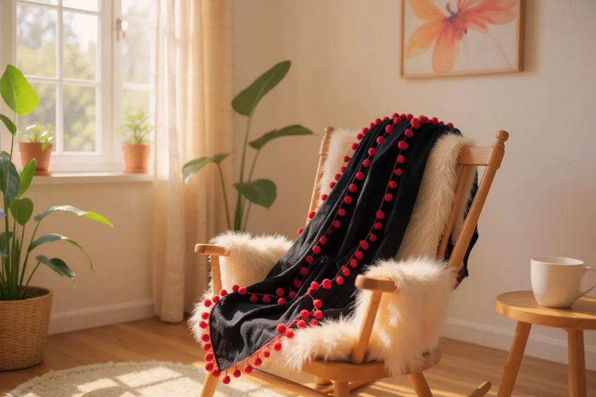 Navy Pompom Scarf Ocean Ray London