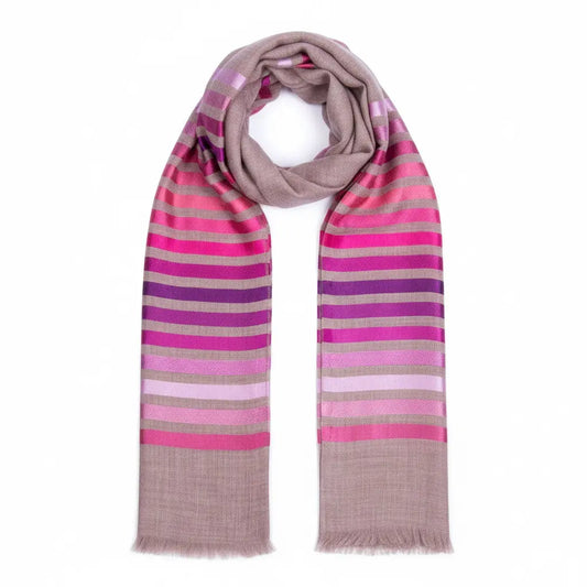 Ruby Stripe Wool Silk Scarf Ocean Ray
