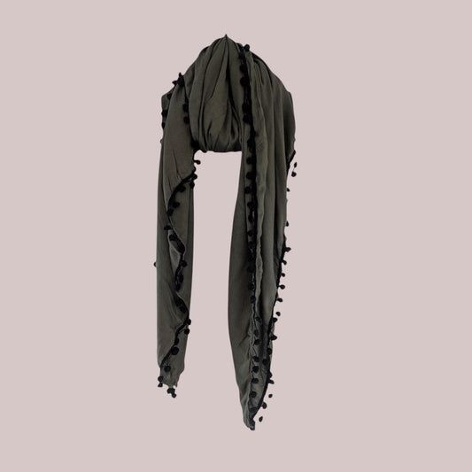 Khaki Pompom Scarf Ocean Ray London