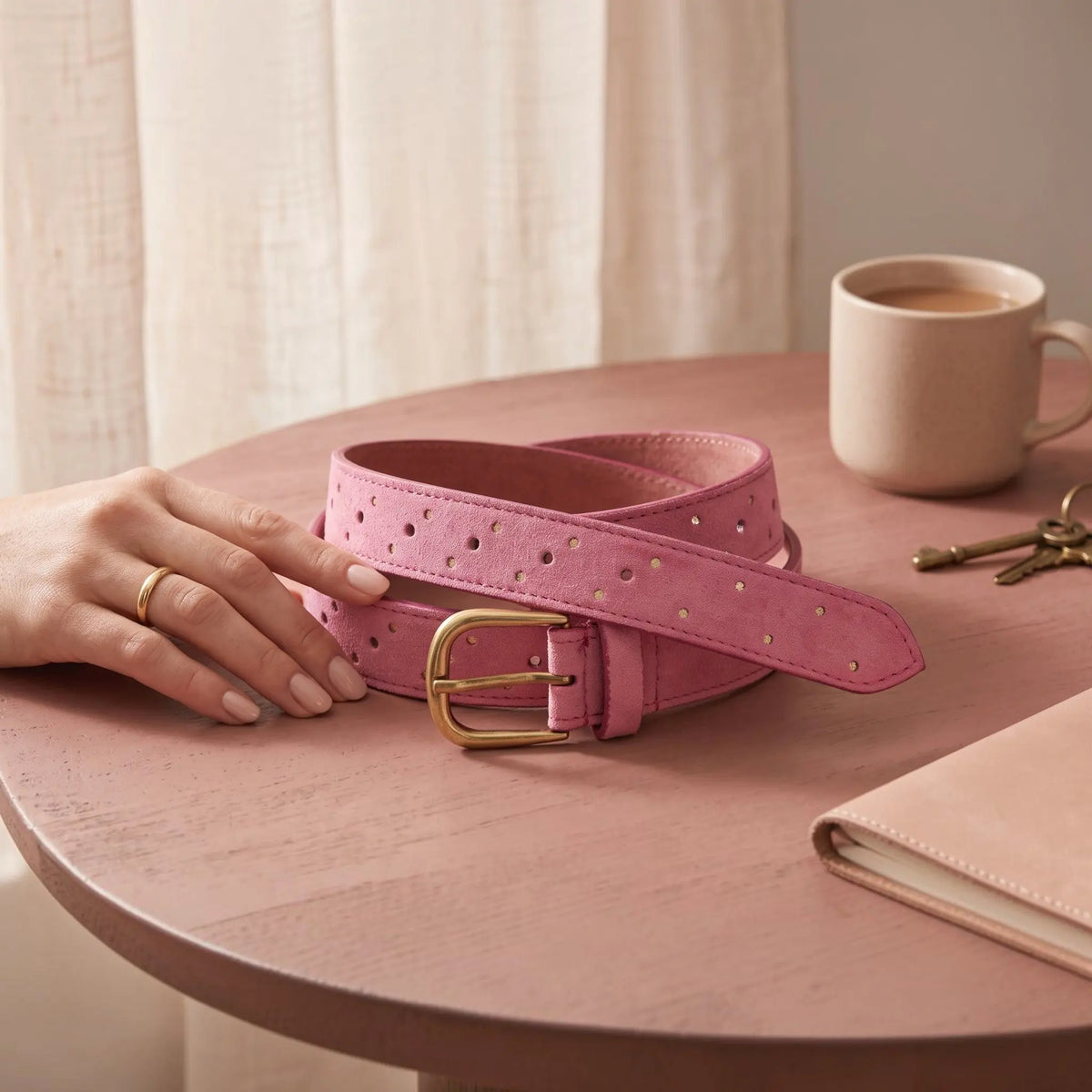 Ladies Belt - Pink with Gold Dots Ocean Ray London