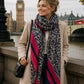 Leopard Scarf - Navy Print with Pink Stripes Ocean Ray London