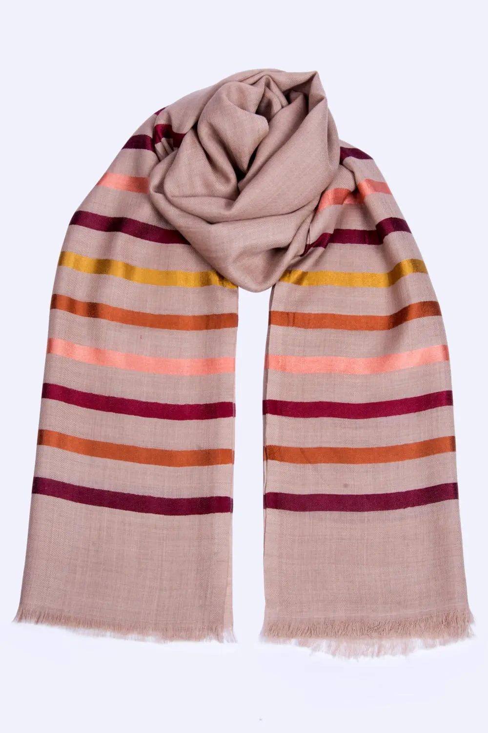 Berry Stripe Wool Silk Scarf Ocean Ray London