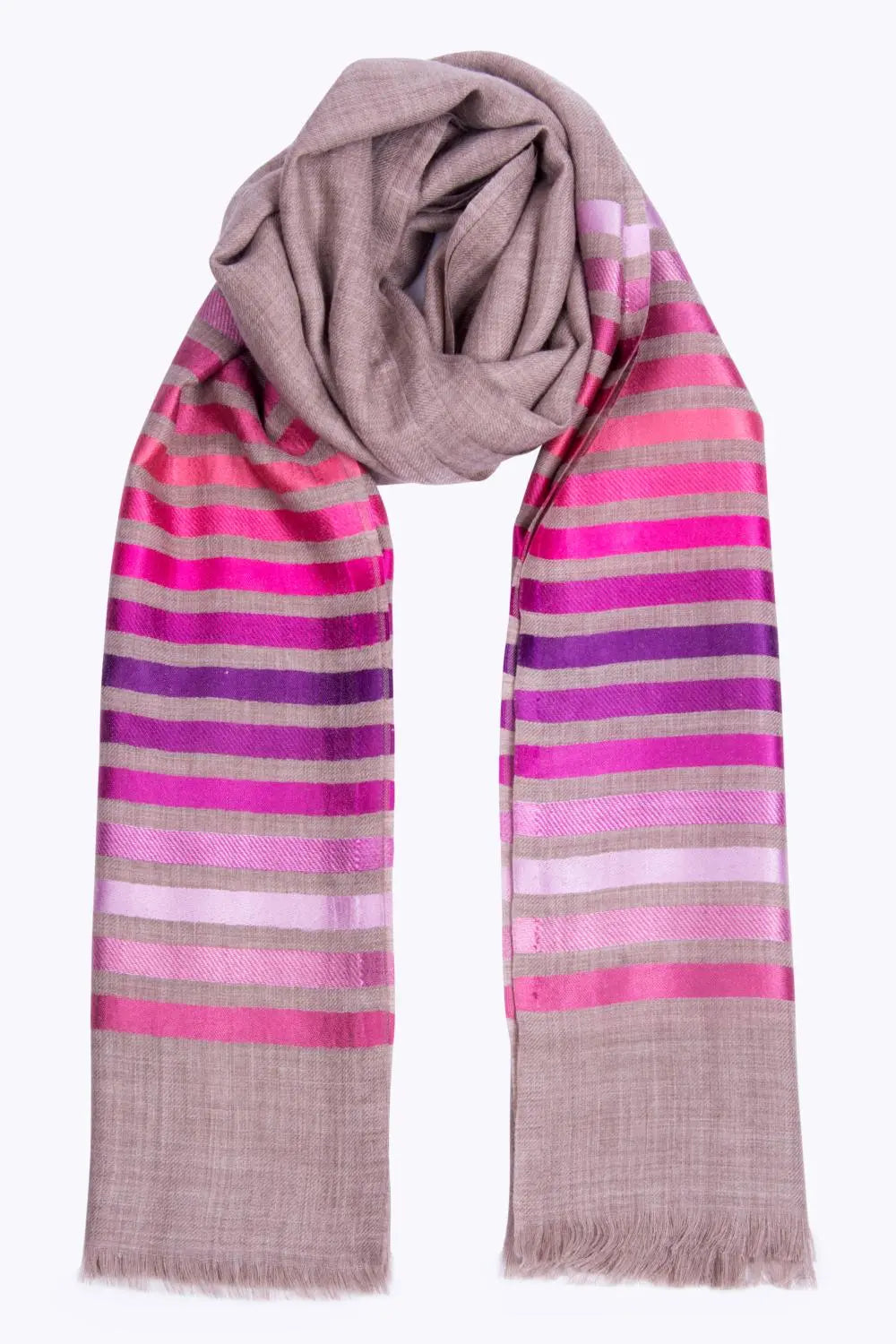 Ruby Stripe Wool Silk Scarf Ocean Ray