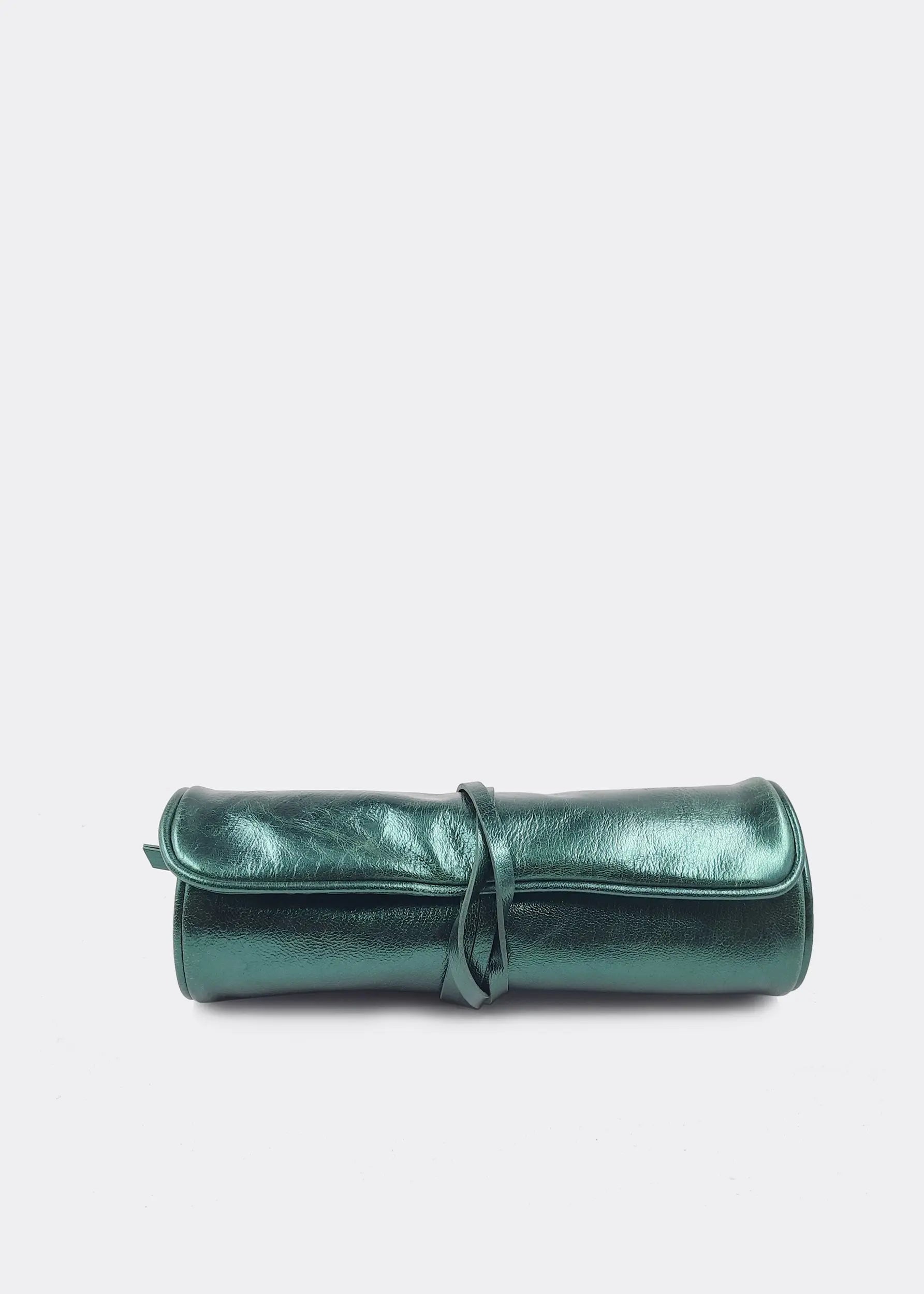 Jewellery Roll Green Metallic Leather Ocean Ray London