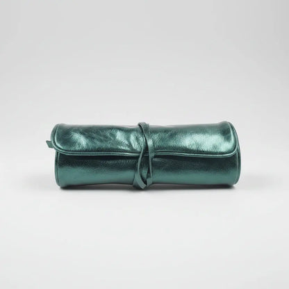 Jewellery Roll Green Metallic Leather Ocean Ray London