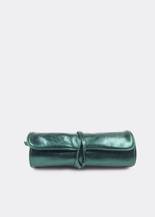 Jewellery Roll Green Metallic Leather Ocean Ray London