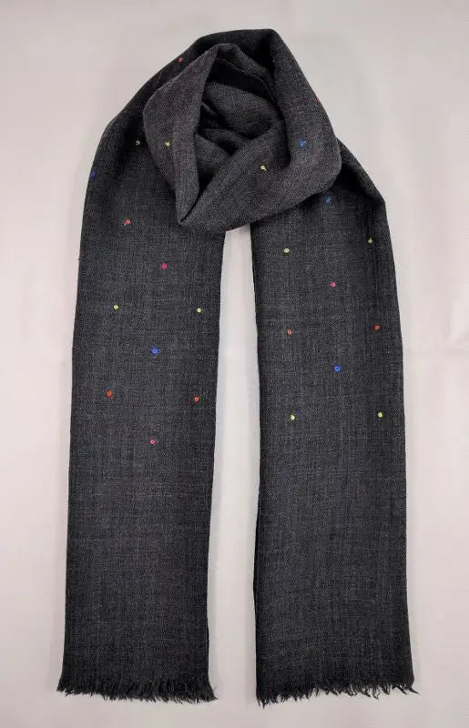 Multi Color Embroidered Dots Wool Silk Scarf Ocean Ray