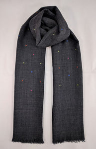 Multi Color Embroidered Dots Wool Silk Scarf