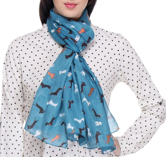 Dog Print Cotton Scarf - Teal