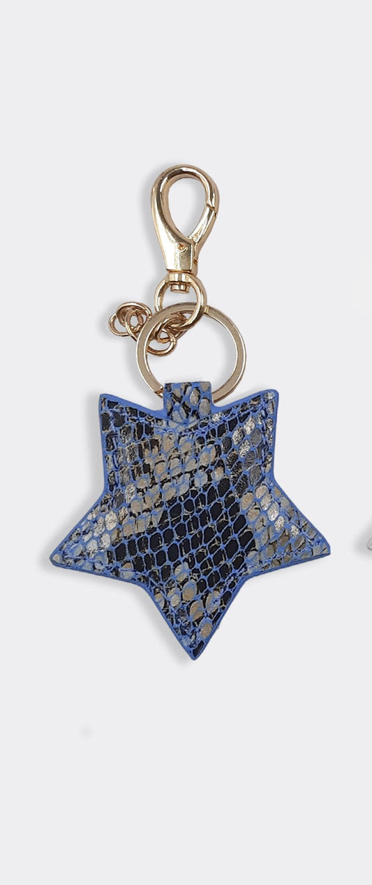 Leather star keyring Snake Blue