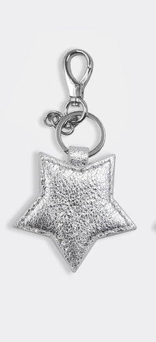 Leather star keyring Silver